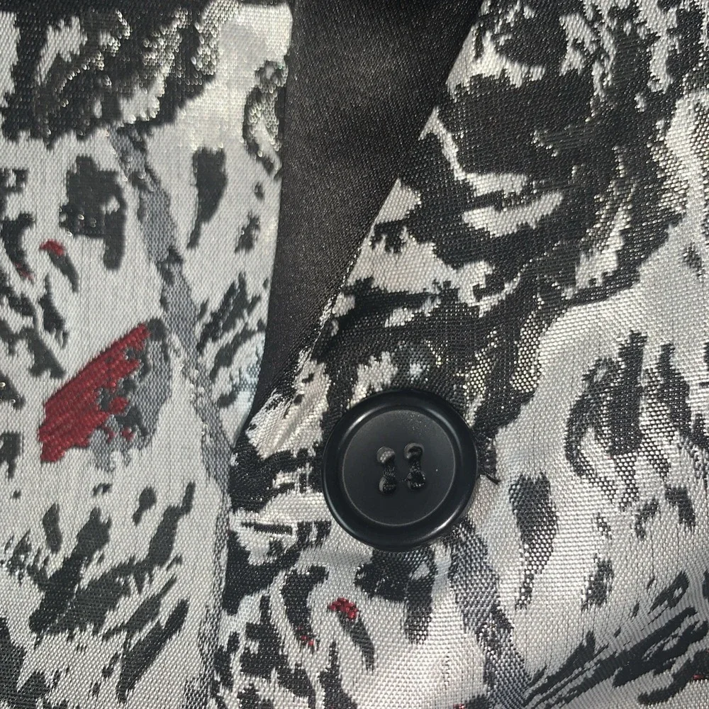 Mage Male Mens Blaze Size SFloral Rose Jacquard Tuxedo Jacket Black Red NWT
